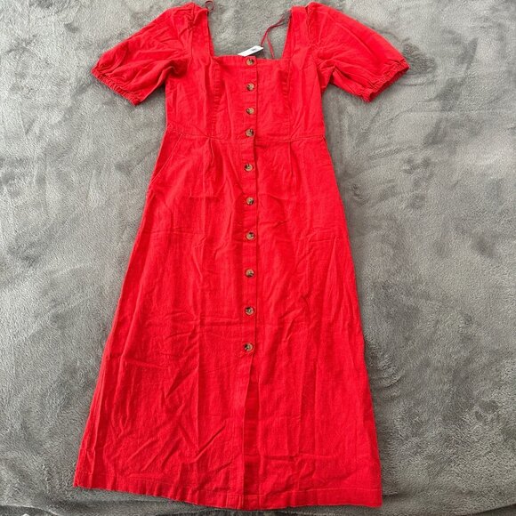 Old Navy Dresses & Skirts - NWT Old Navy Linen Blend Square Neck Button Front Midi Dress SMALL Red Orange